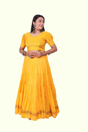 Yellow Block Print 20Mtr Skirt
