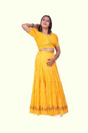 Yellow Block Print 20Mtr Skirt
