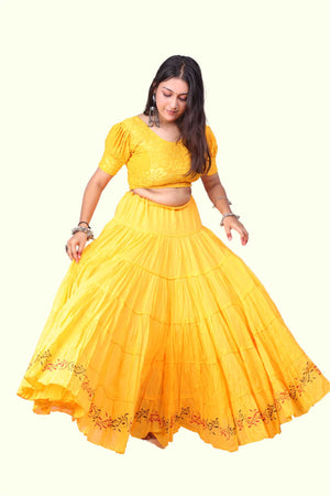 Yellow Block Print 20Mtr Skirt