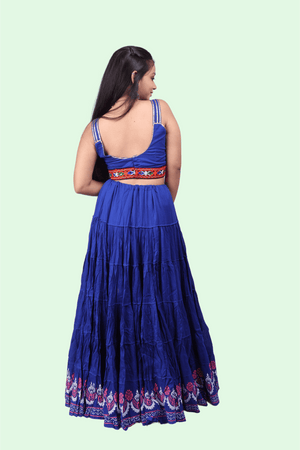 Royal Blue Golden Block Print 20Mtr Skirt