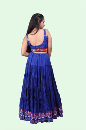 Royal Blue Golden Block Print 20Mtr Skirt