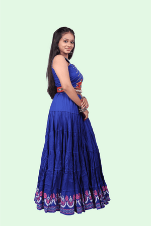 Royal Blue Golden Block Print 20Mtr Skirt