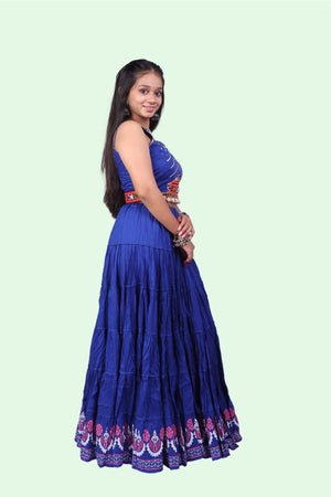 Royal Blue Golden Block Print 20Mtr Skirt