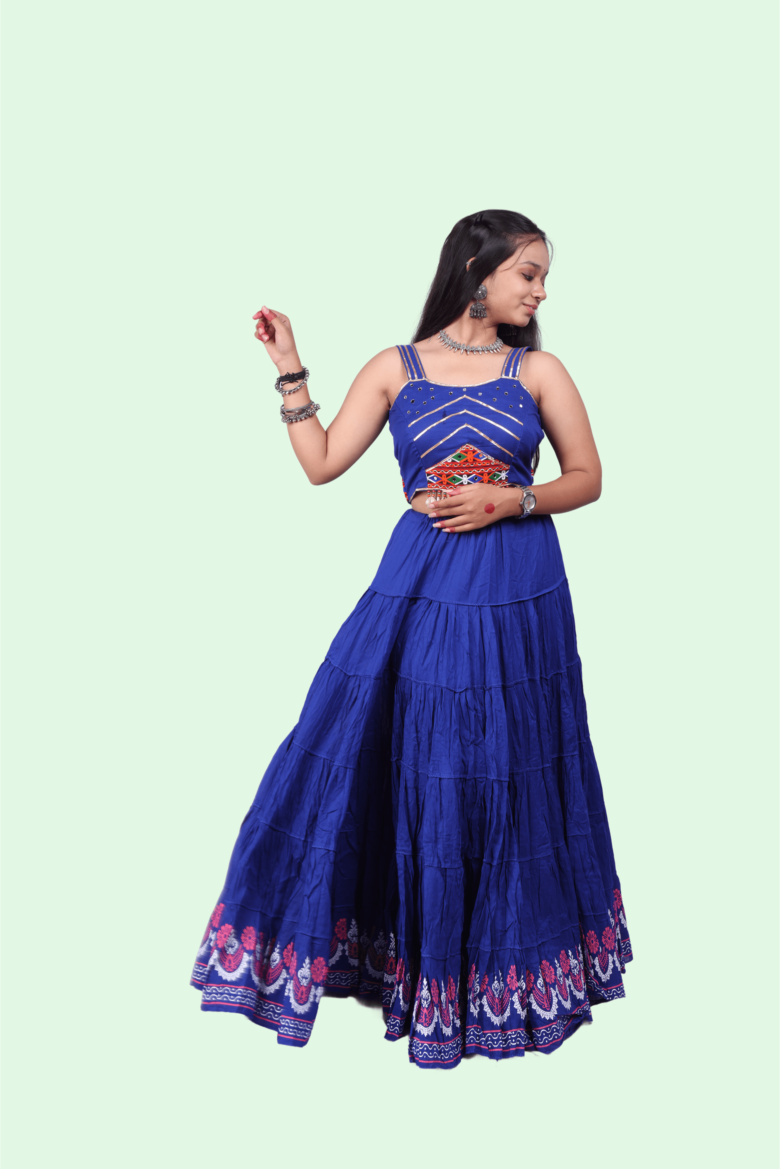 Royal Blue Golden Block Print 20Mtr Skirt