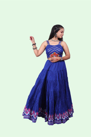 Royal Blue Golden Block Print 20Mtr Skirt