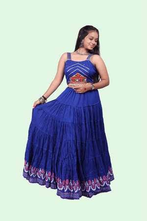 Royal Blue Golden Block Print 20Mtr Skirt