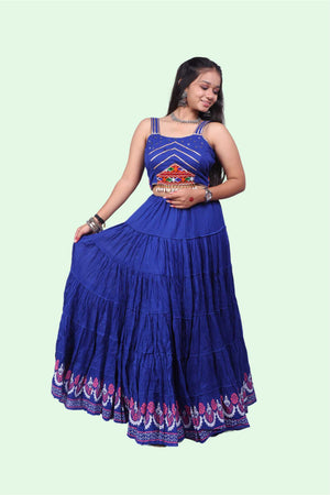 Royal Blue Golden Block Print 20Mtr Skirt