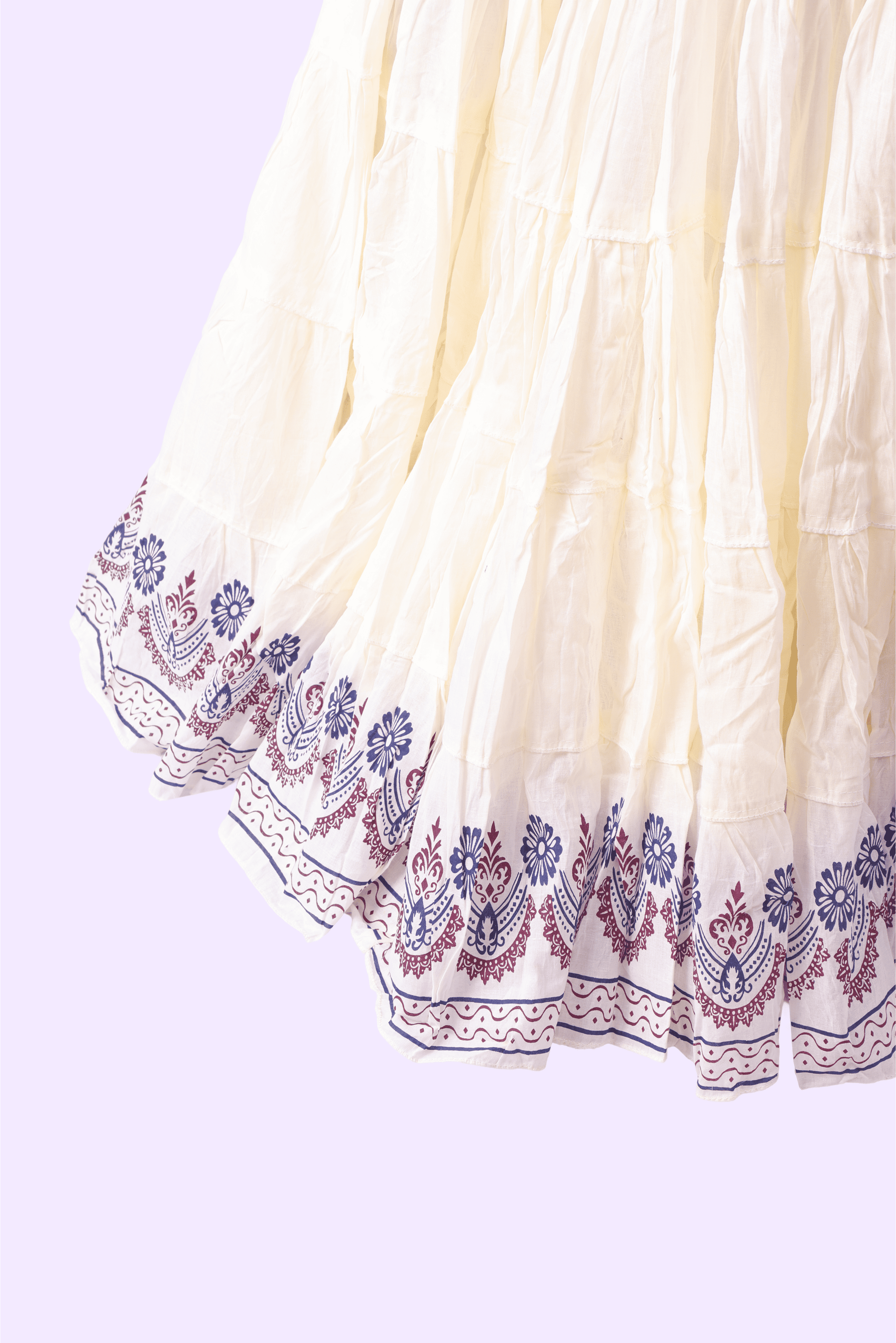 Cream Golden Block Print 20Mtr Skirt