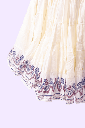 Cream Golden Block Print 20Mtr Skirt