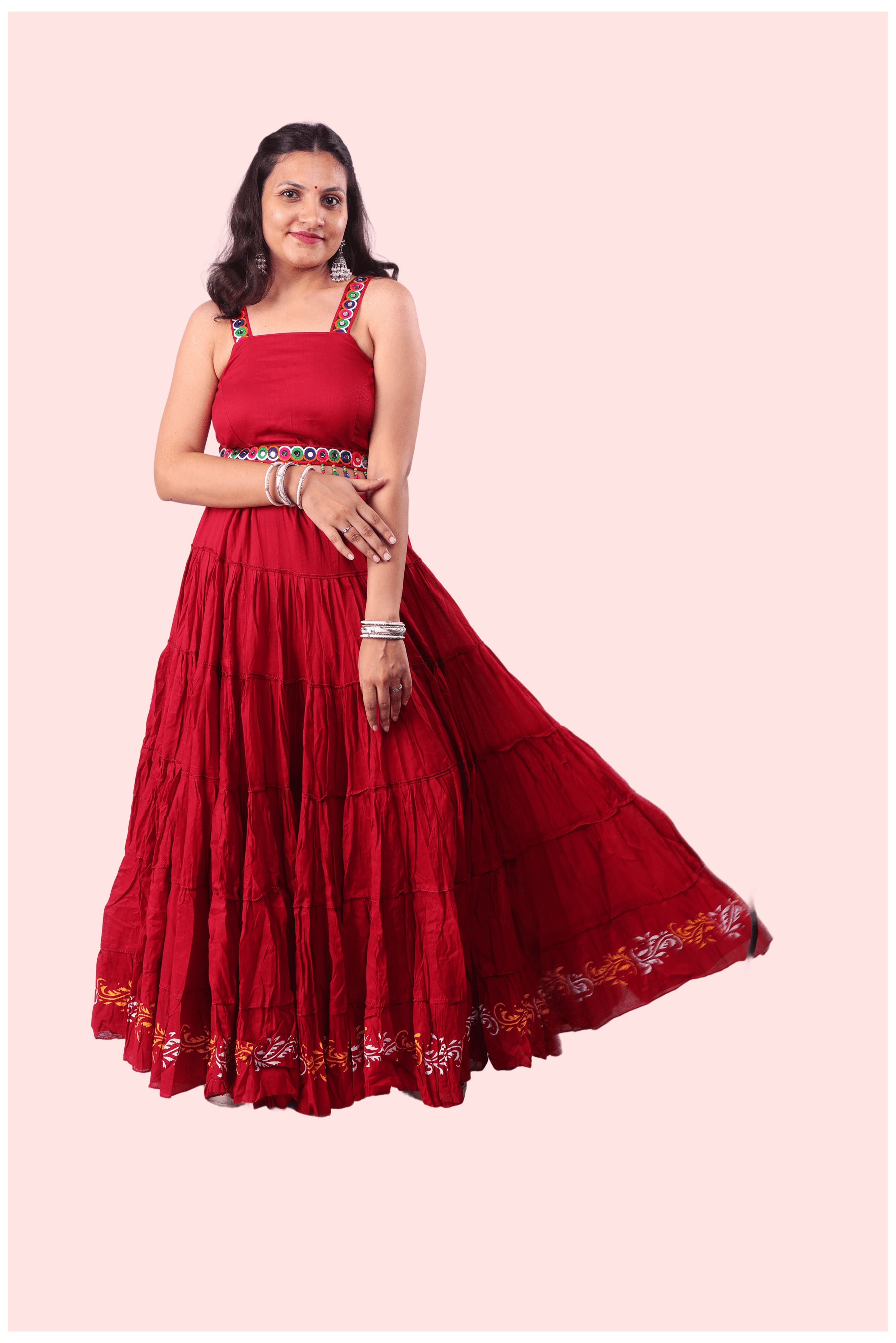 Maroon Golden Block Print 20Mtr Skirt