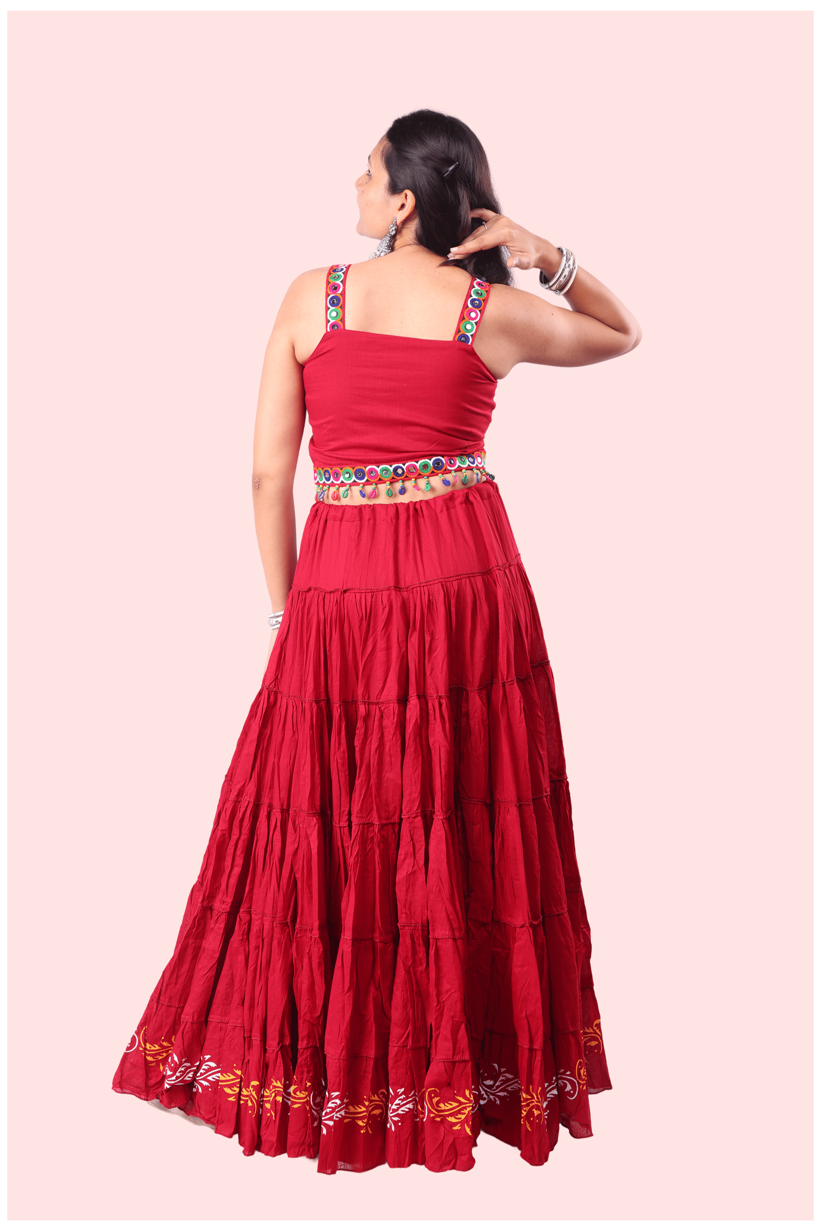 Maroon Golden Block Print 20Mtr Skirt