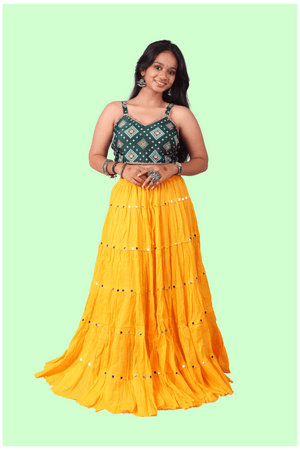 Yellow Cotton Solid Silver Sequin 10mtr-1033 Skirt