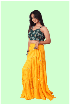 Yellow Cotton Solid Silver Sequin 10mtr-1033 Skirt