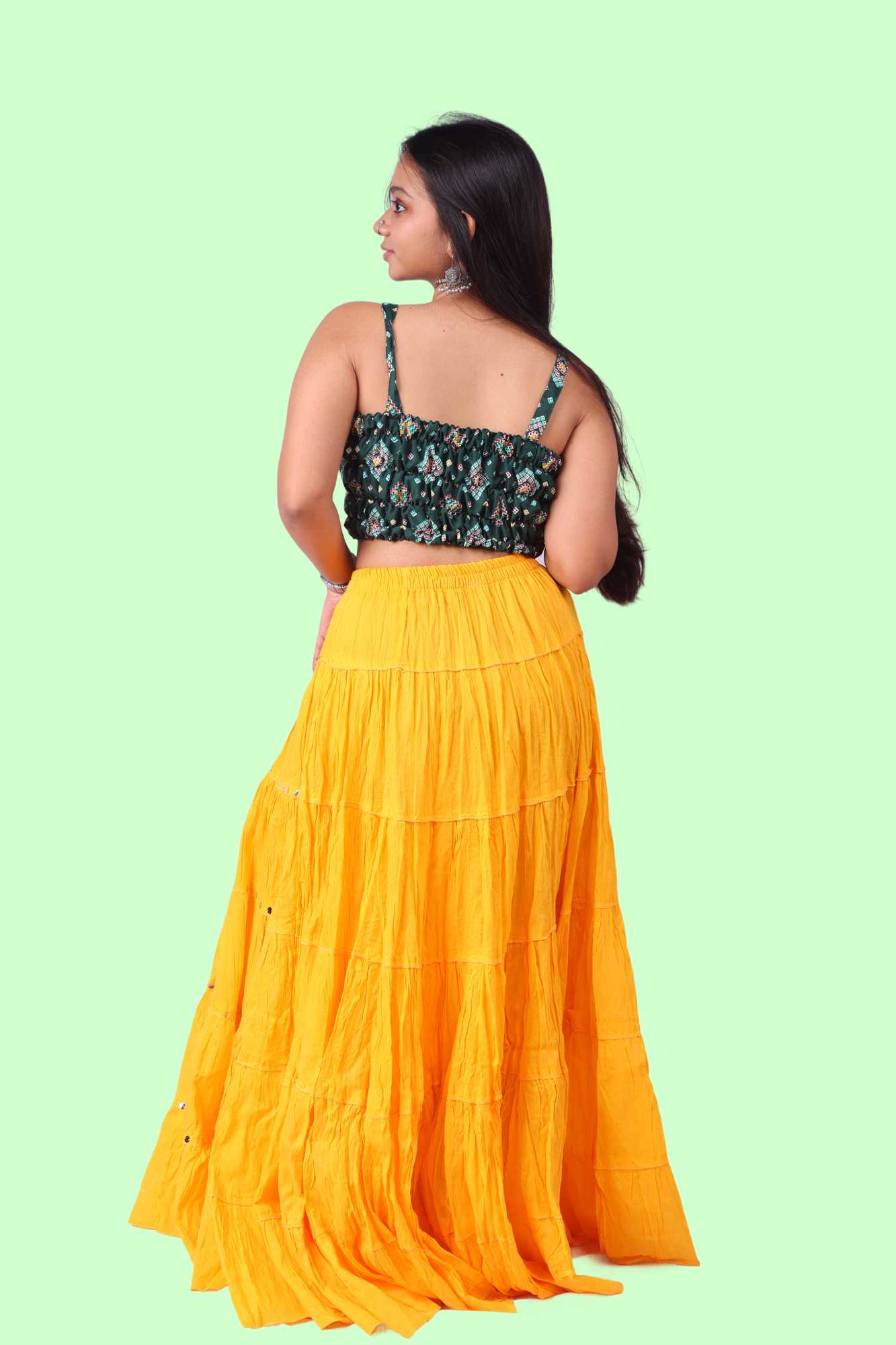 Yellow Cotton Solid Silver Sequin 10mtr-1033 Skirt
