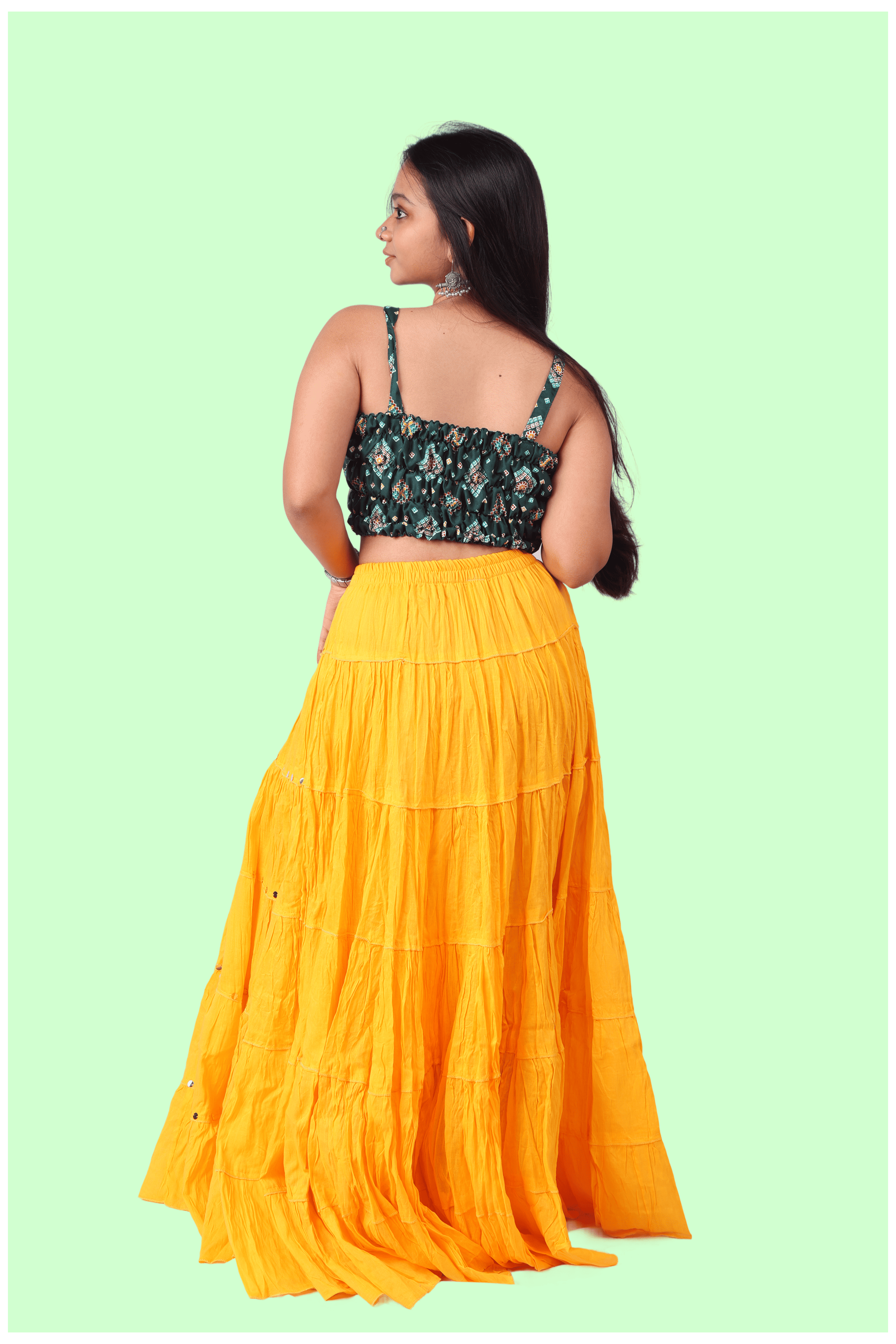 Yellow Cotton Solid Silver Sequin 10mtr-1033 Skirt