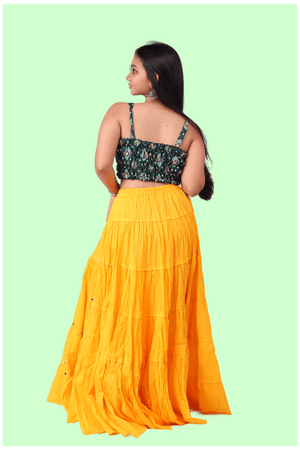 Yellow Cotton Solid Silver Sequin 10mtr-1033 Skirt