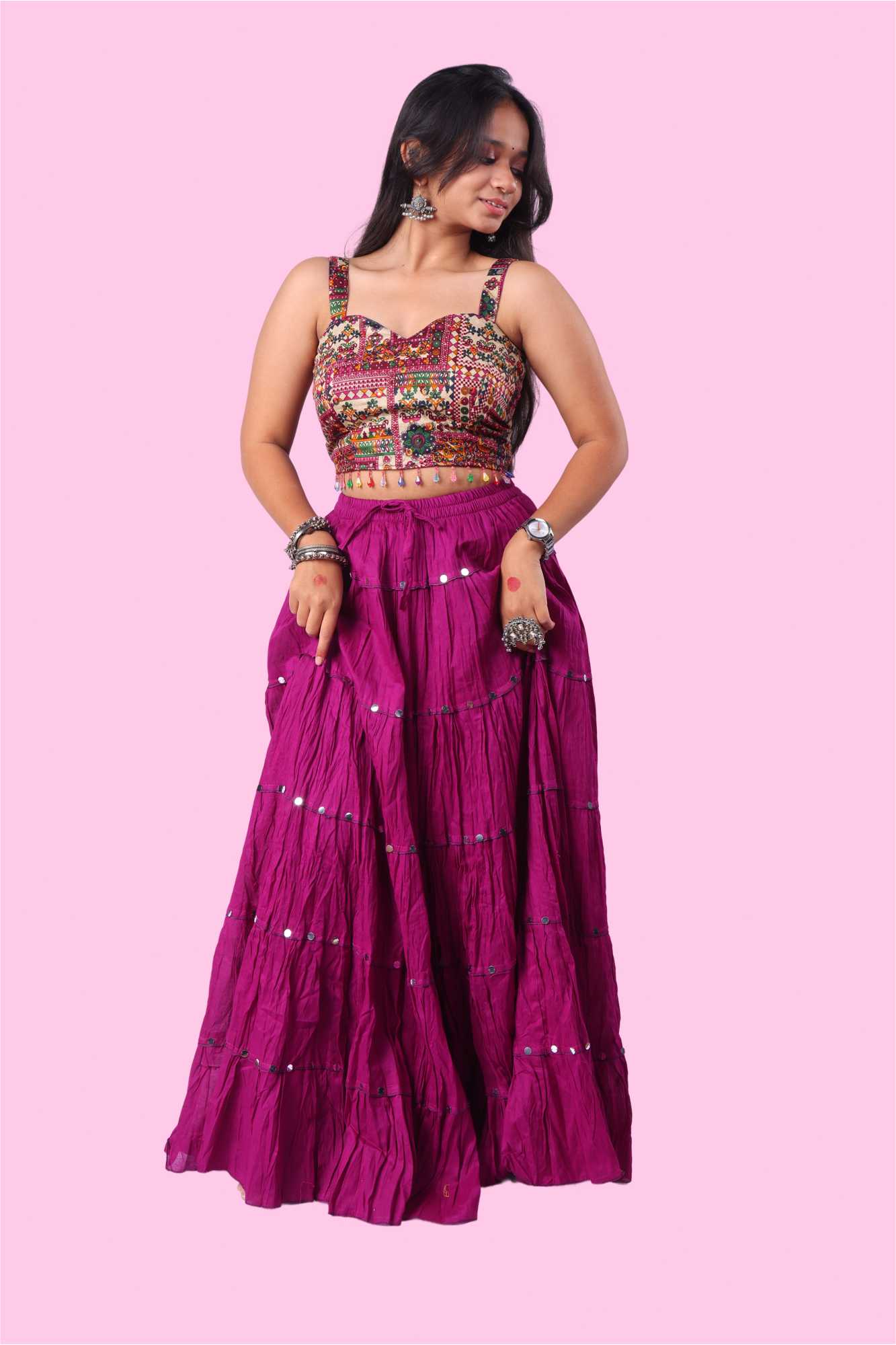 Purple Cotton Solid Silver Sequin 10mtr-1033 Skirt