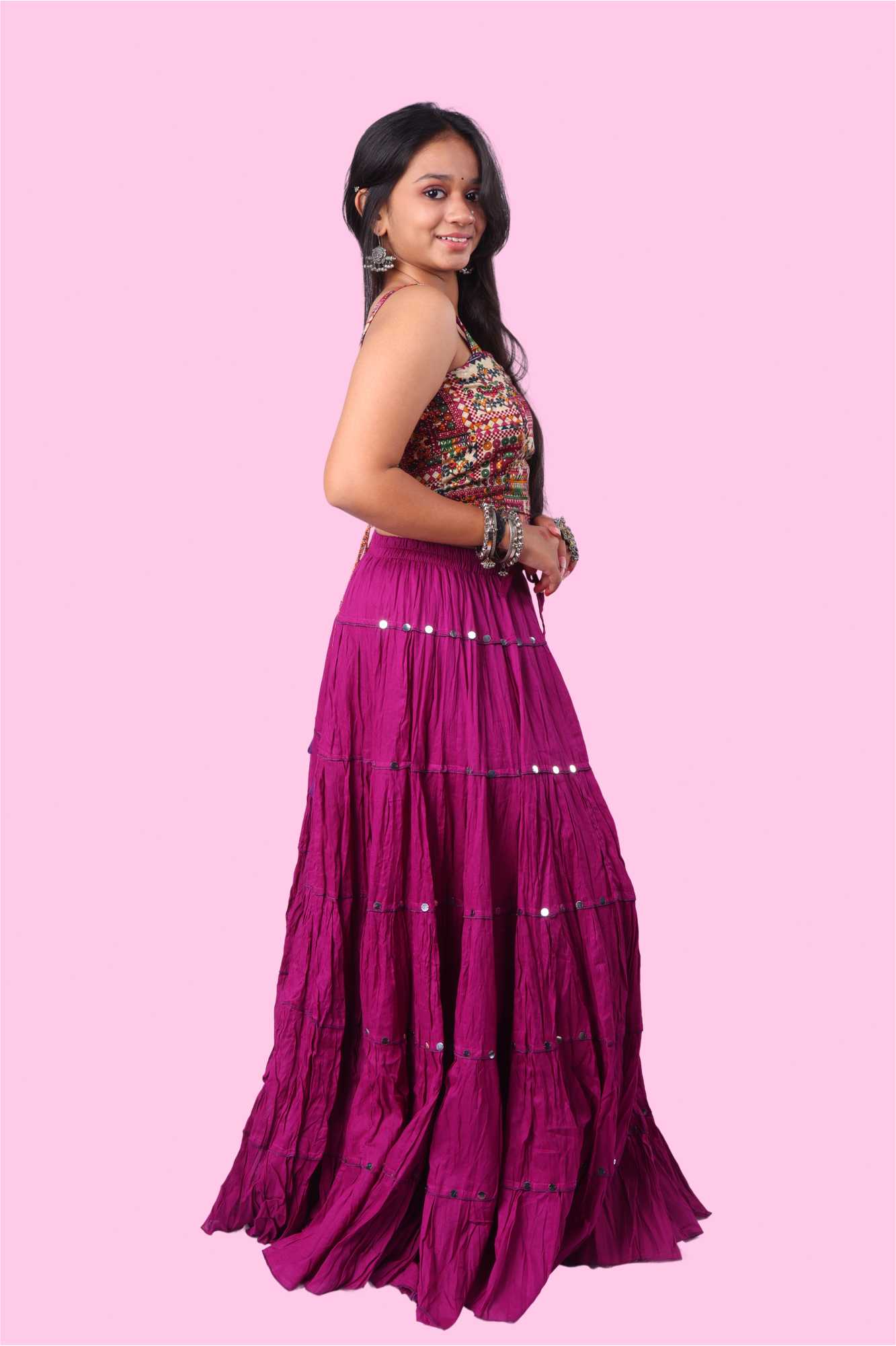 Purple Cotton Solid Silver Sequin 10mtr-1033 Skirt