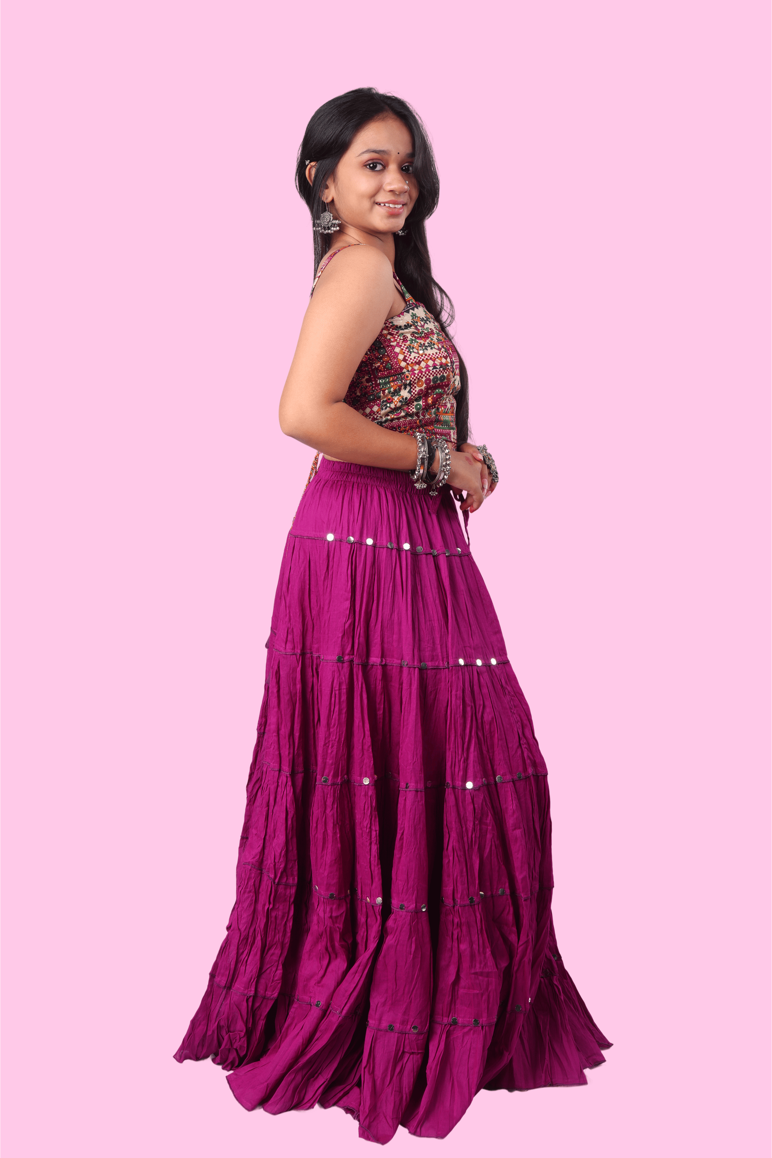 Purple Cotton Solid Silver Sequin 10mtr-1033 Skirt