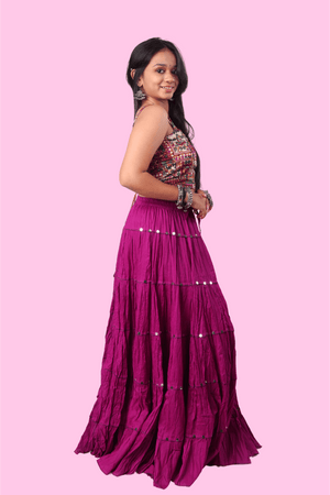 Purple Cotton Solid Silver Sequin 10mtr-1033 Skirt