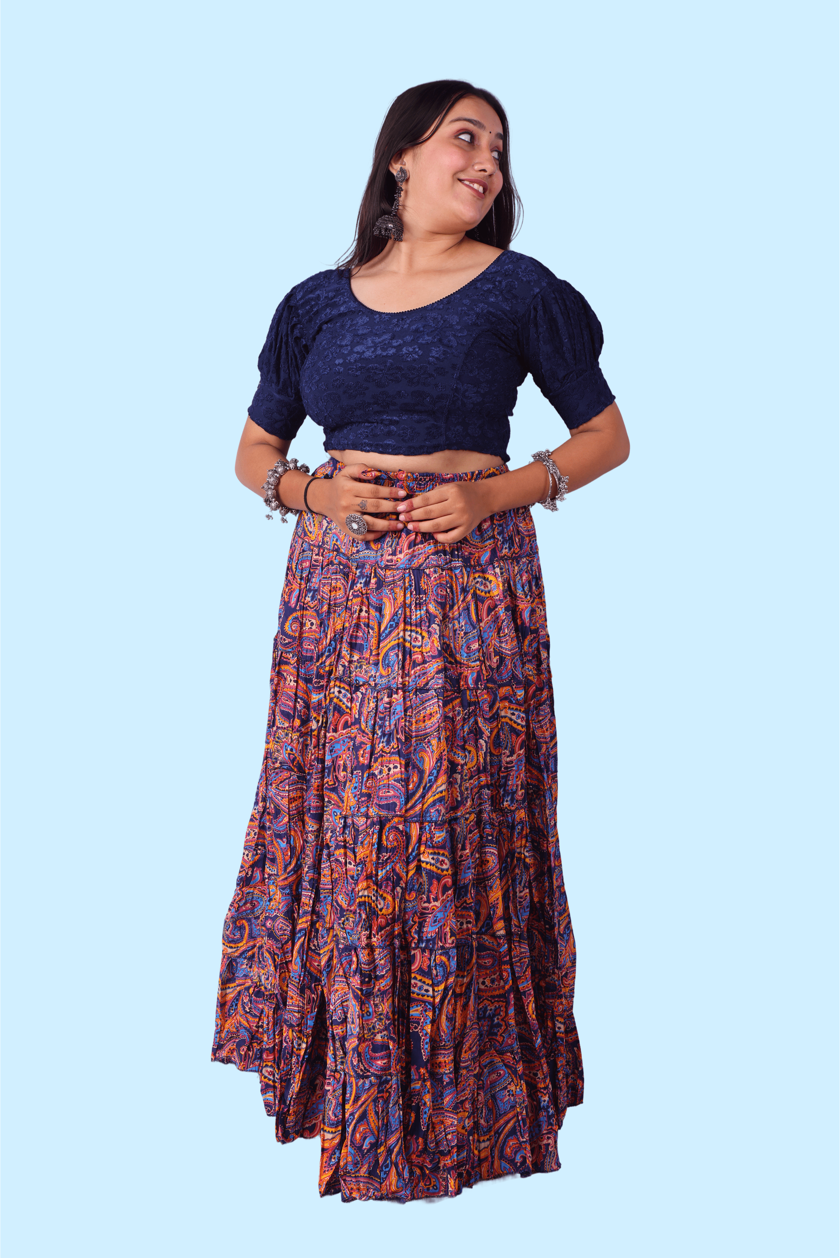 Multi Cotton Kalamkari Print - 6777 Skirt