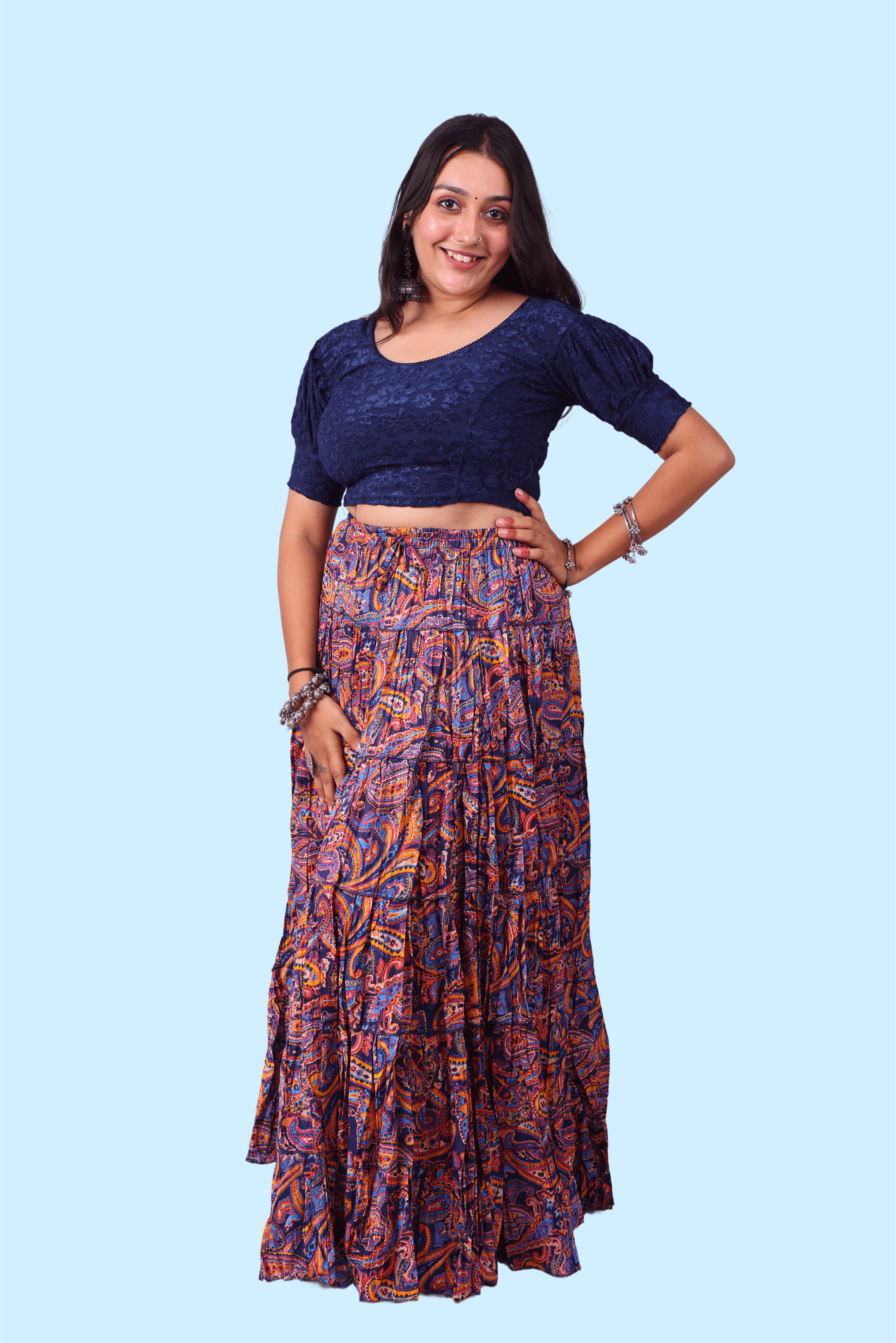 Multi Cotton Kalamkari Print - 6777 Skirt