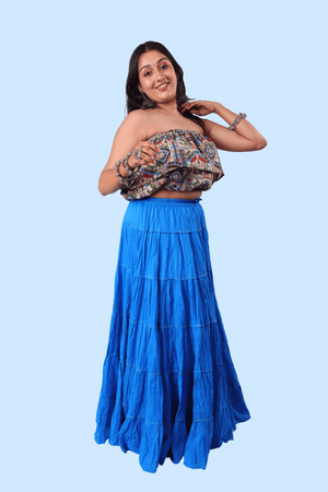 Royal Blue Cotton 1034 Gold Beads Skirt