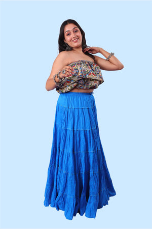 Royal Blue Cotton 1034 Gold Beads Skirt
