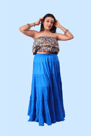 Royal Blue Cotton 1034 Gold Beads Skirt