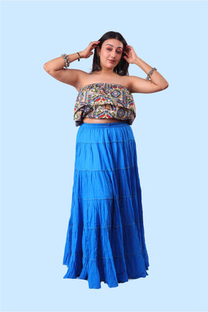 Royal Blue Cotton 1034 Gold Beads Skirt