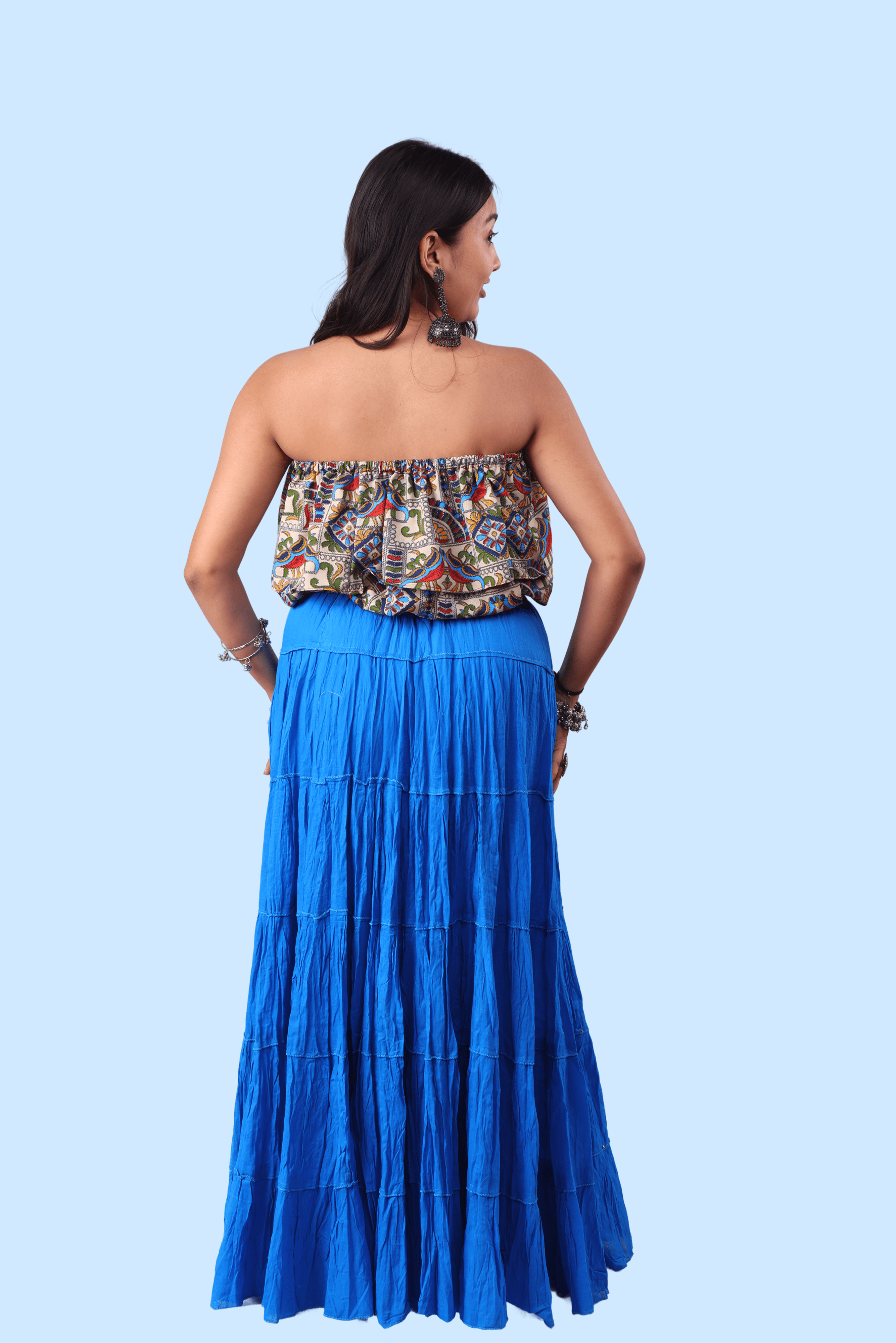 Royal Blue Cotton 1034 Gold Beads Skirt