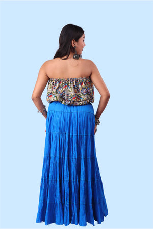 Royal Blue Cotton 1034 Gold Beads Skirt