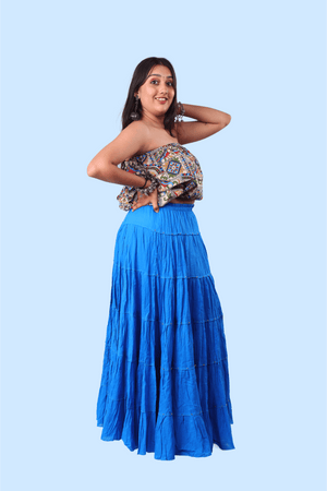 Royal Blue Cotton 1034 Gold Beads Skirt
