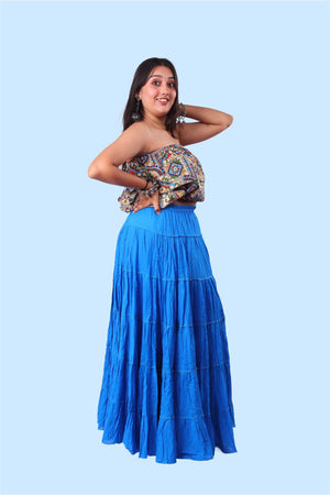 Royal Blue Cotton 1034 Gold Beads Skirt