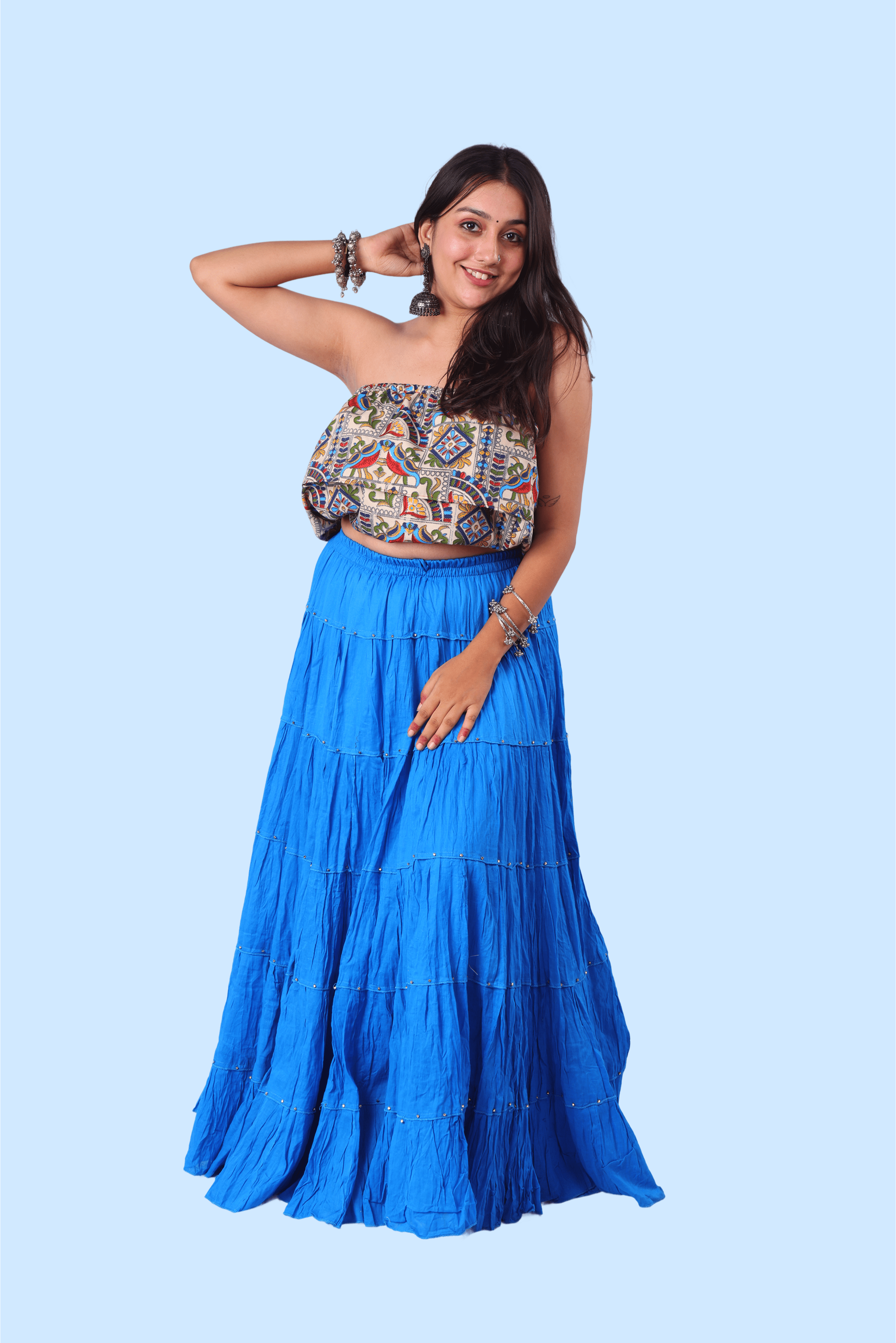 Royal Blue Cotton 1034 Gold Beads Skirt