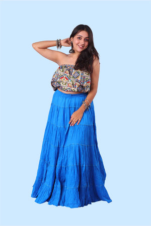Royal Blue Cotton 1034 Gold Beads Skirt