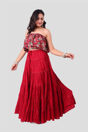 Maroon Cotton 1034 Gold Beads Skirt