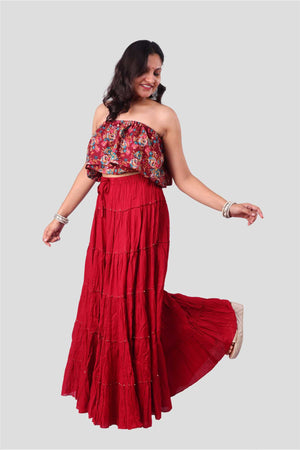 Maroon Cotton 1034 Gold Beads Skirt