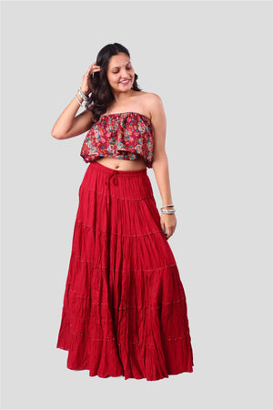 Maroon Cotton 1034 Gold Beads Skirt