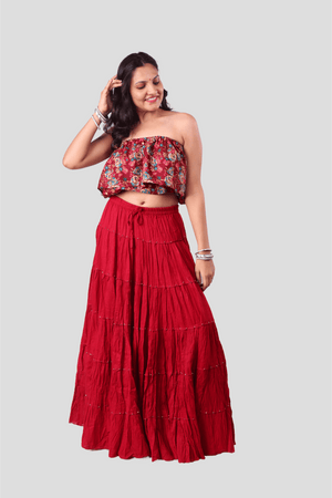 Maroon Cotton 1034 Gold Beads Skirt