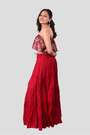 Maroon Cotton 1034 Gold Beads Skirt