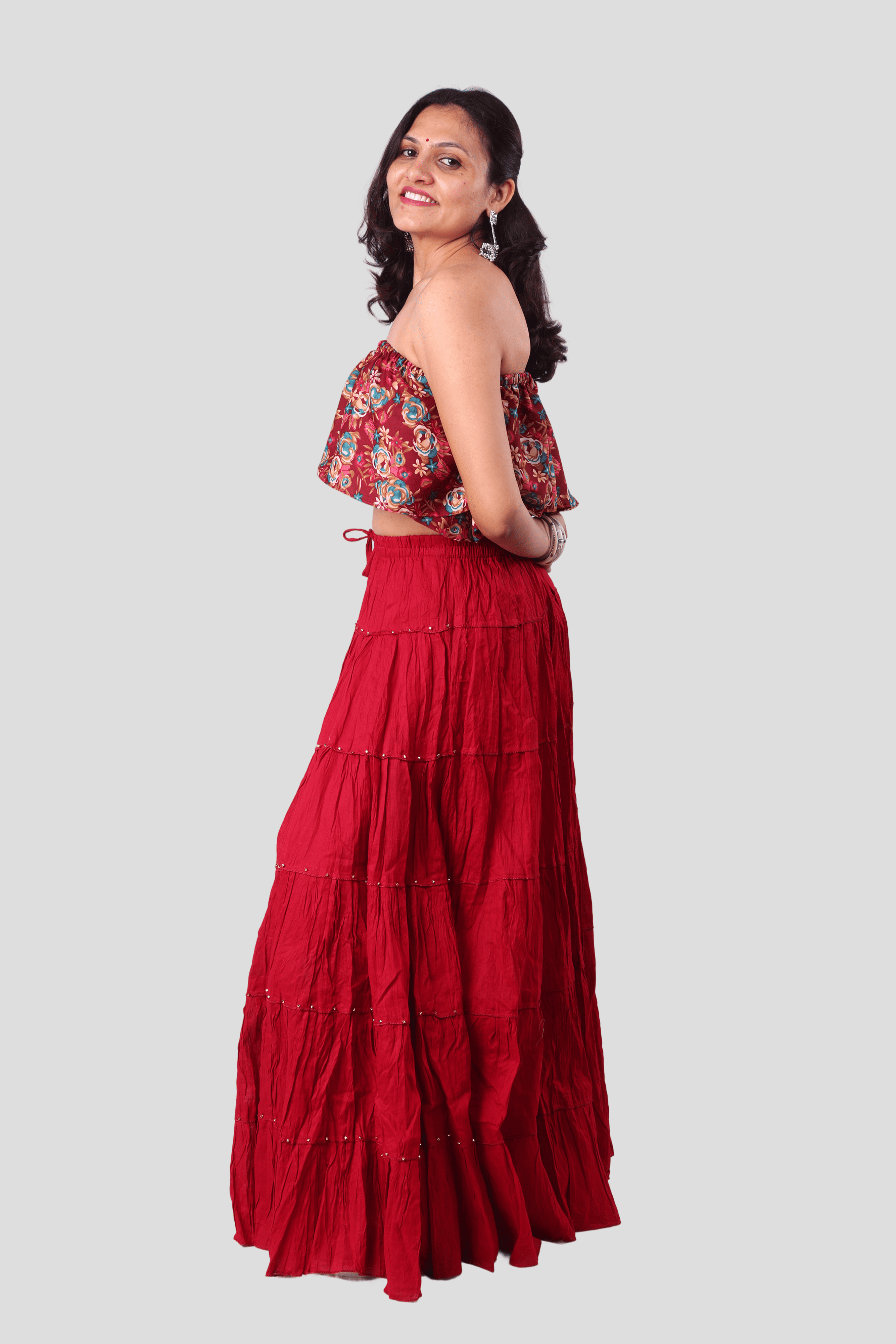 Maroon Cotton 1034 Gold Beads Skirt