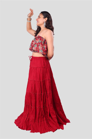 Maroon Cotton 1034 Gold Beads Skirt