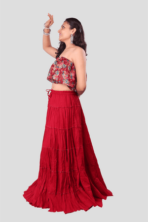 Maroon Cotton 1034 Gold Beads Skirt