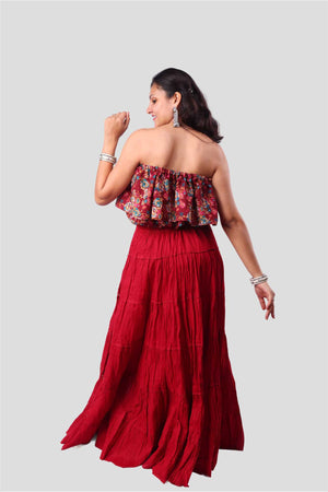 Maroon Cotton 1034 Gold Beads Skirt