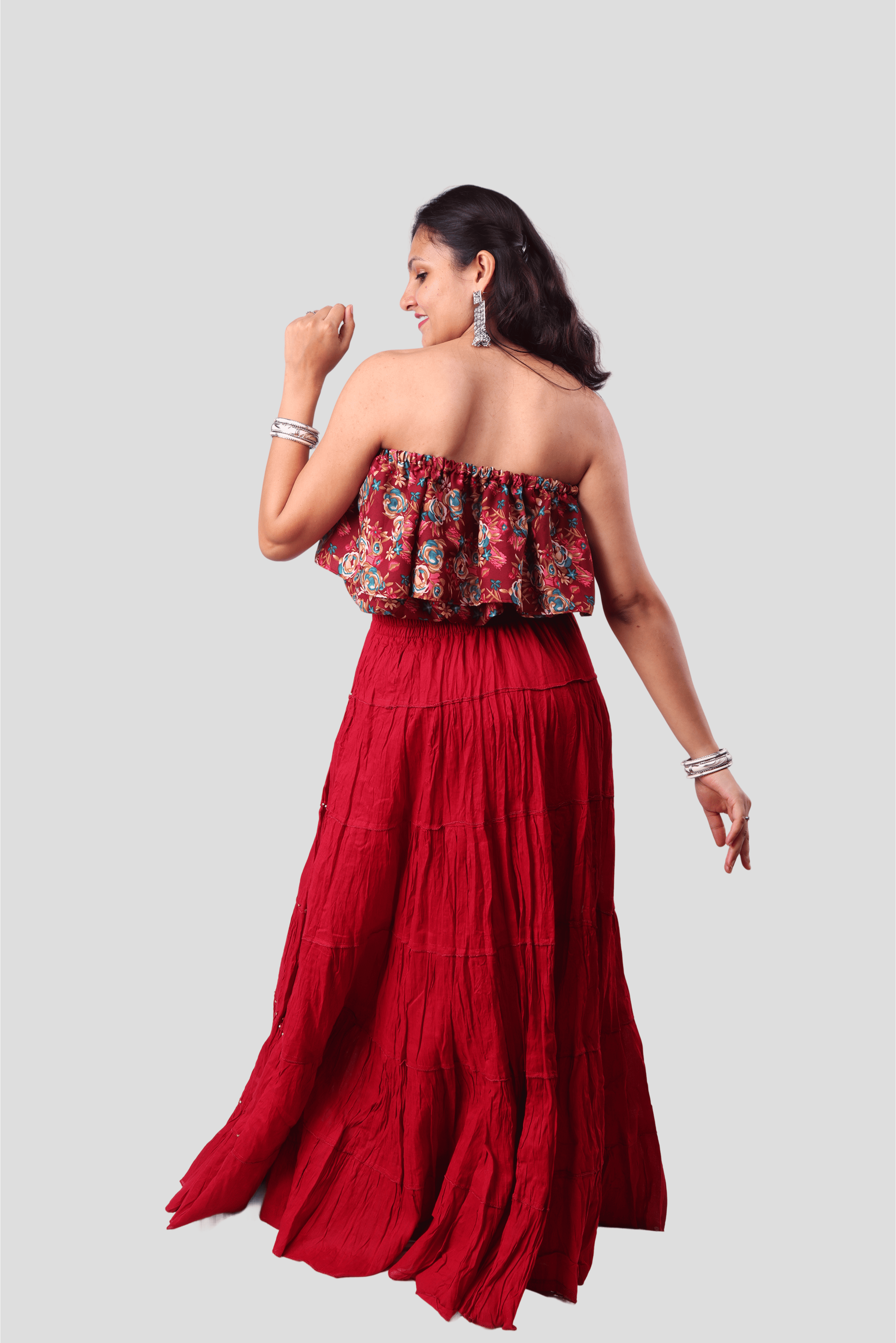 Maroon Cotton 1034 Gold Beads Skirt