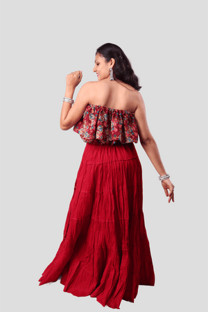 Maroon Cotton 1034 Gold Beads Skirt