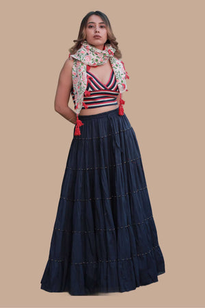 Navy Gold Beads Skirt