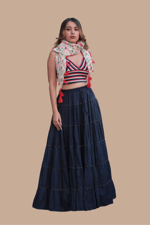 Navy Gold Beads Skirt