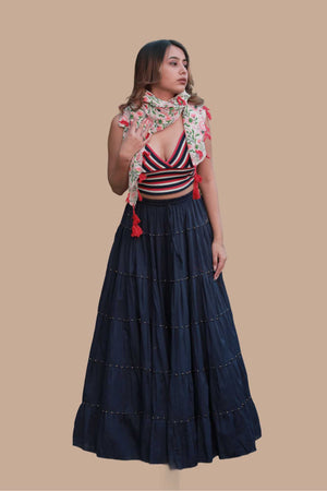 Navy Gold Beads Skirt